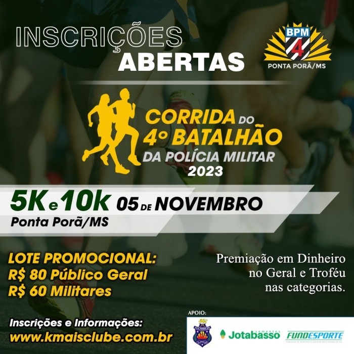 Corrida do 4º BPM acontece em novembro em Ponta Porã