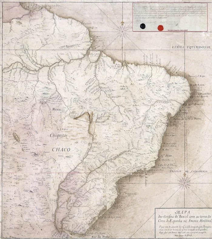 O mapa acima foi utilizado pelas coroas para celebrar o Tratado de Madri de 1750, momento histórico da criação da capitania (1748) e fundação da Vila Bela 1752.Foto: Helder Faria